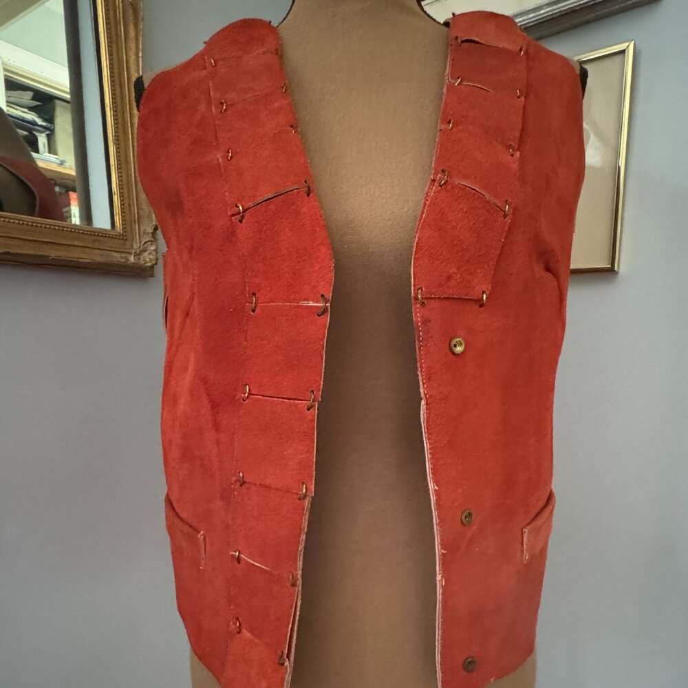 Vintage Guild Creations Suede Vest Rust Brown Retro Biker Motorcycle 70s Boho